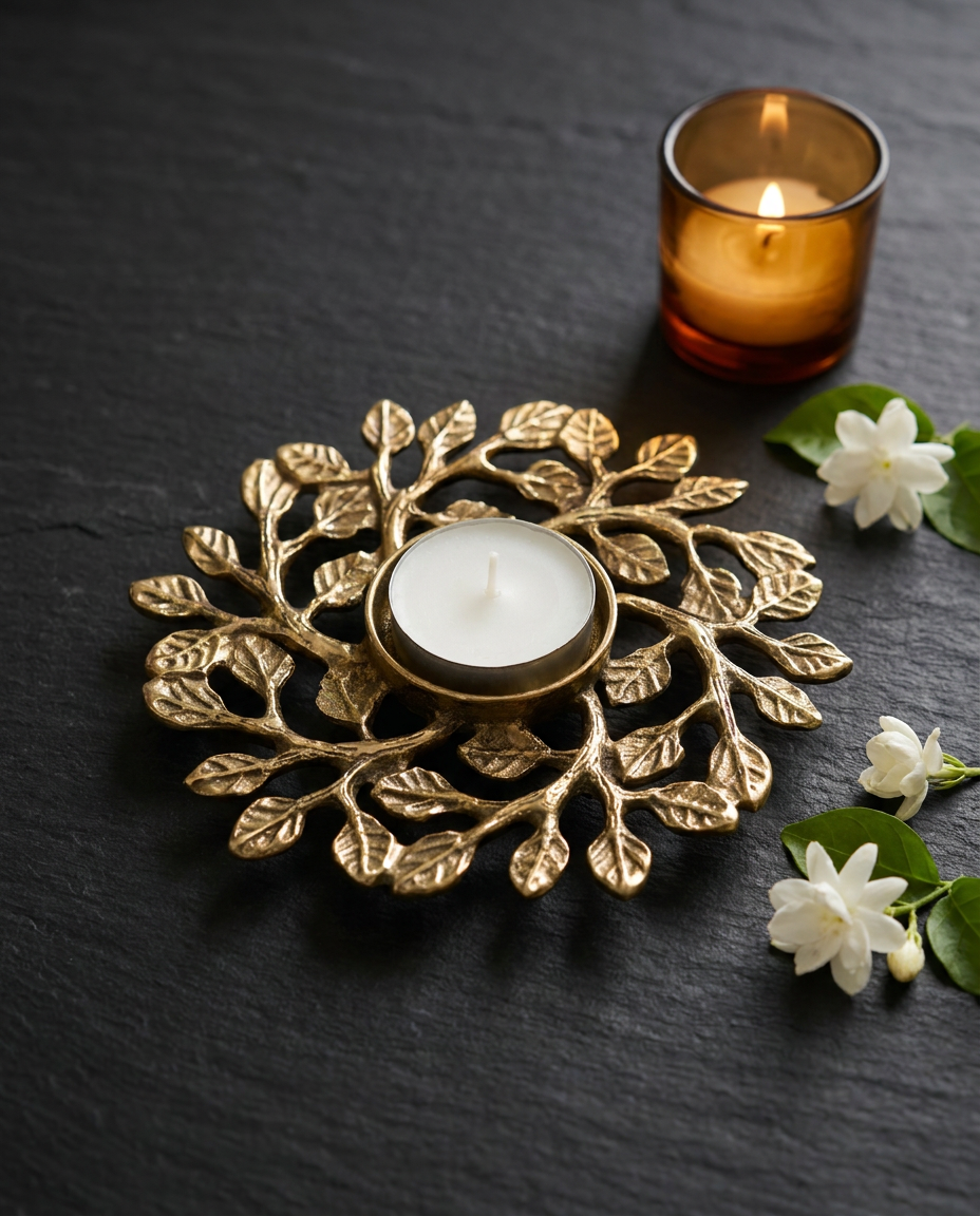Leaf Wreath Brass Tealight Holder