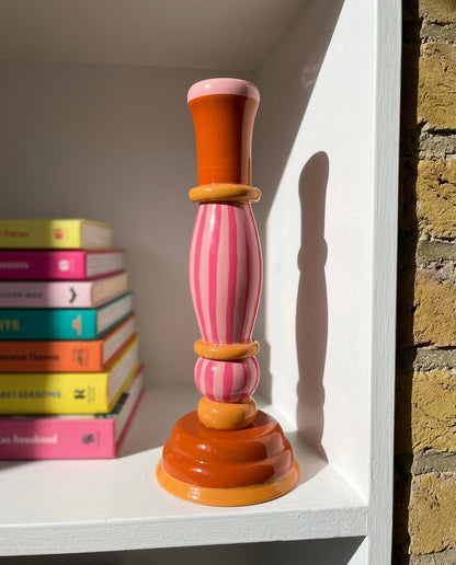 Mela Hand-Painted Striped Candle Stand