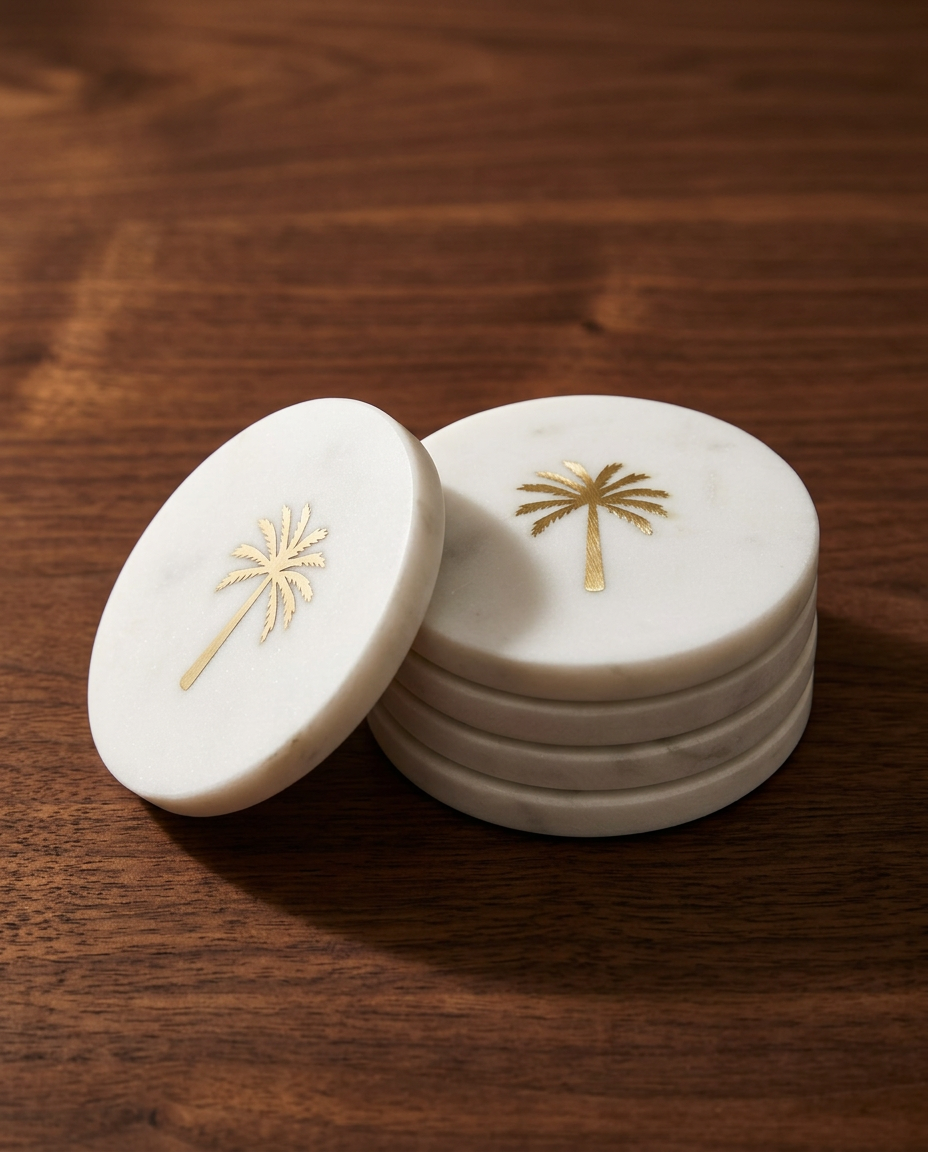 Palm Marble Coasters, Set of 4