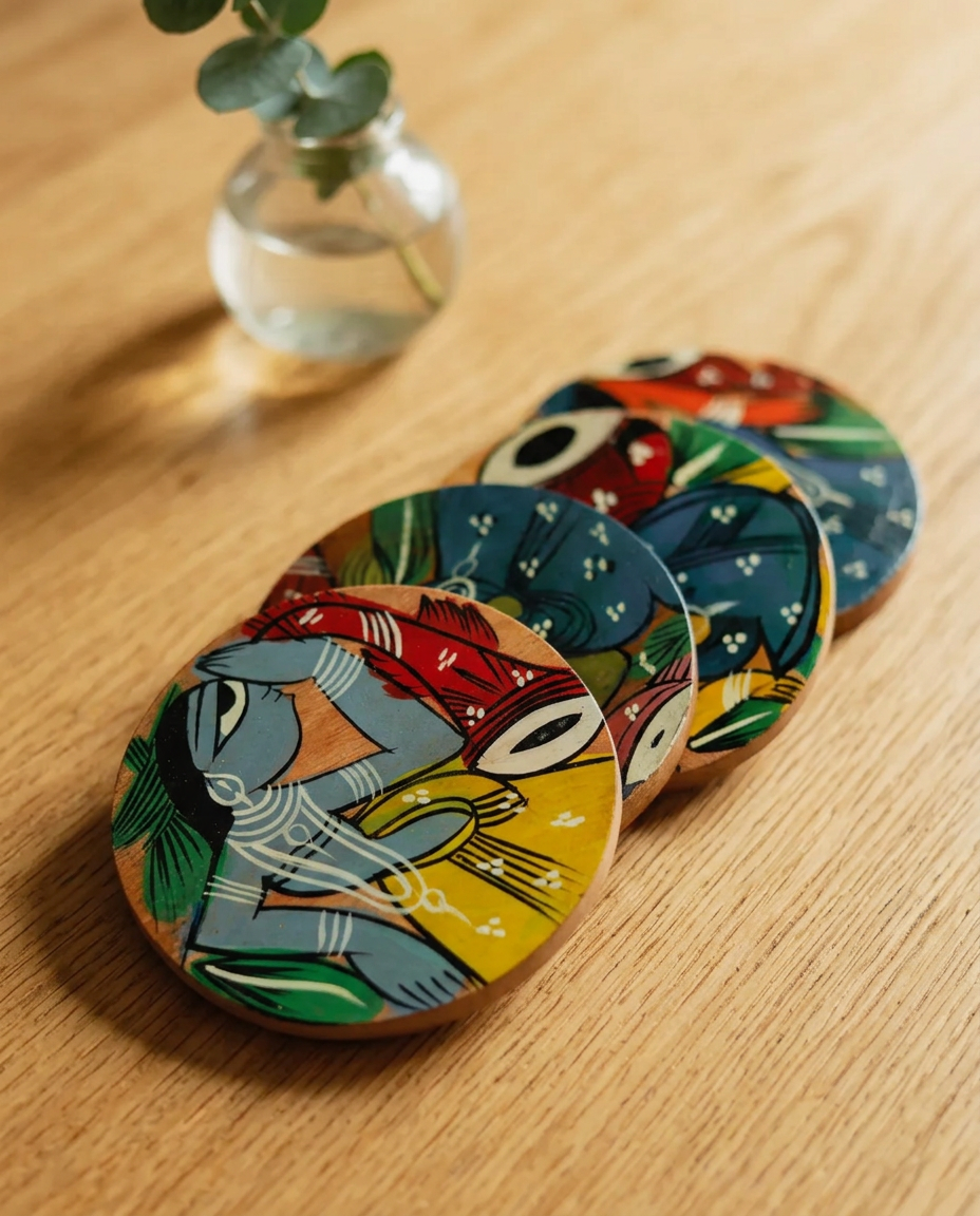 Handcrafted Bengal Pattachitra Coasters (Set of 4)