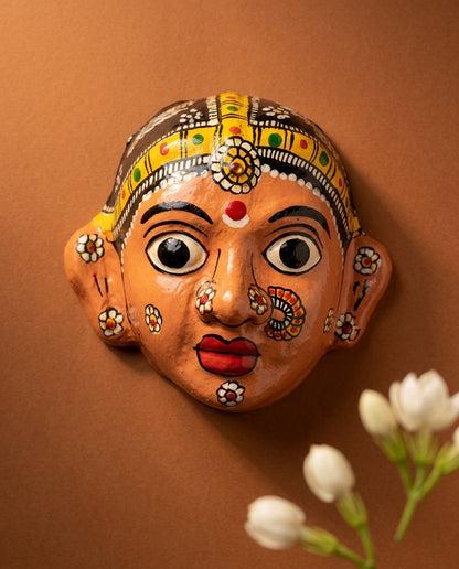 Cheriyal Mukhauta — Peach Hand-Painted Wall Bust Pair