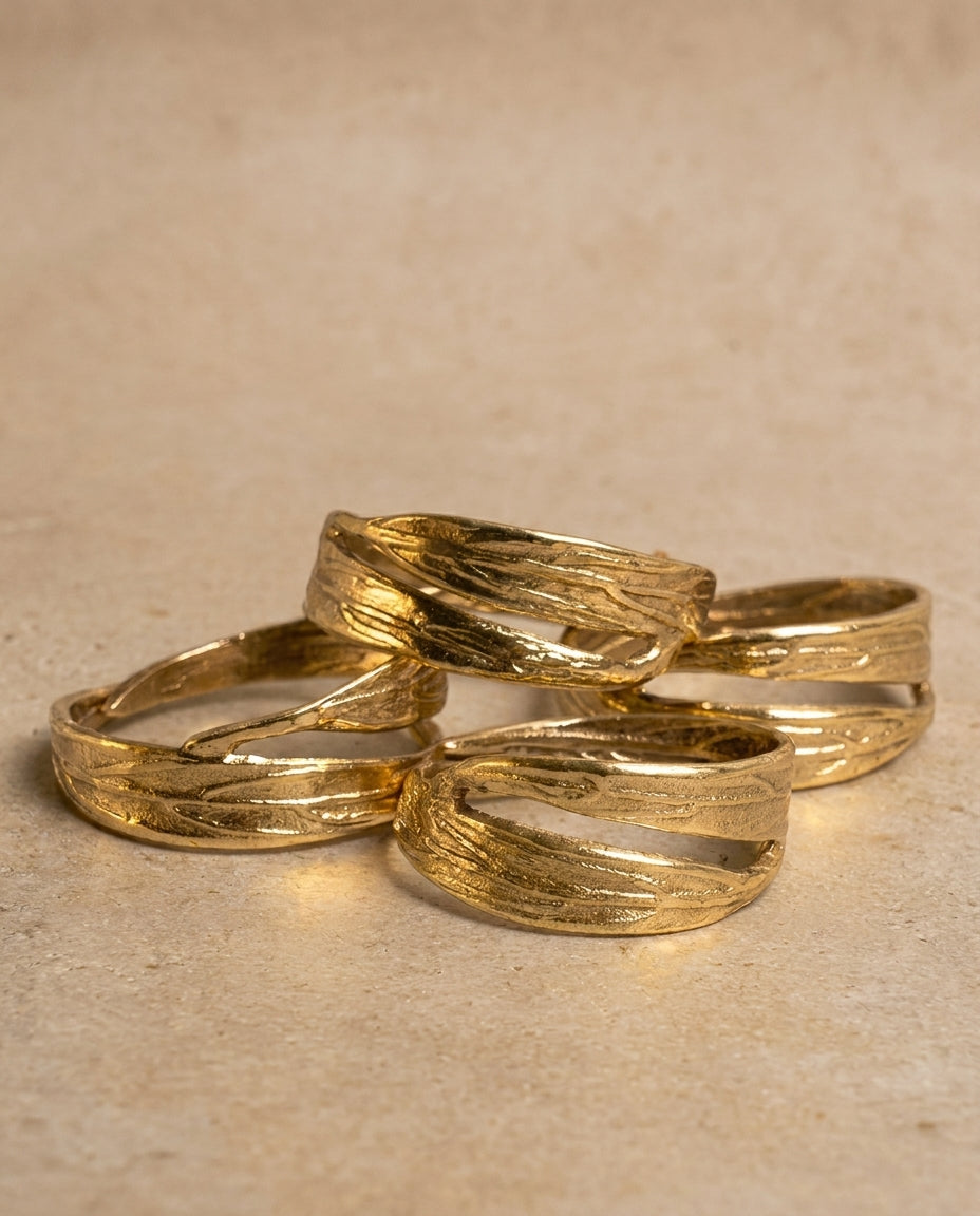 Twin Leaf Brass Napkin Rings, Set of 4