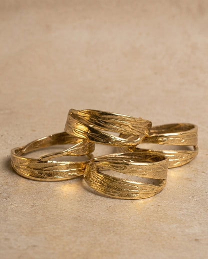 Twin Leaf Brass Napkin Rings, Set of 4
