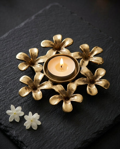 Champa Bloom Brass Tealight Holders