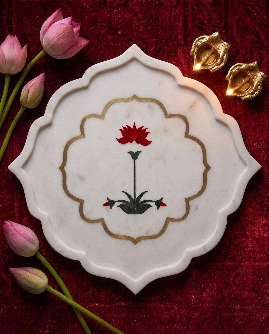 Padma Marble &amp; Brass Platter