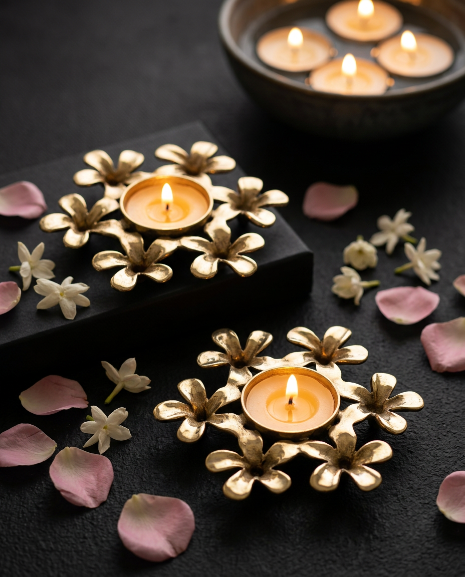 Champa Bloom Brass Tealight Holders