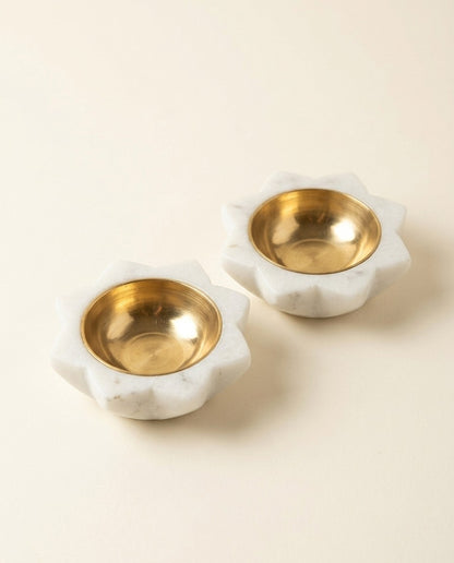 Marble Lotus Diya, Set of 2