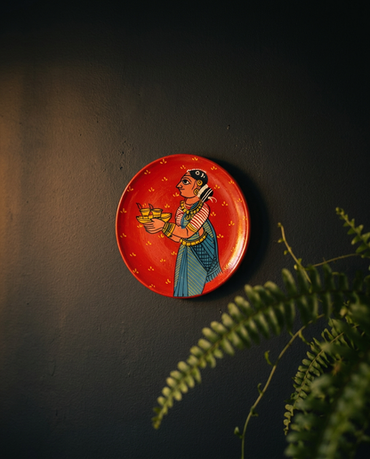 Cheriyal Wall Plate – The Diya Bearer in Blue