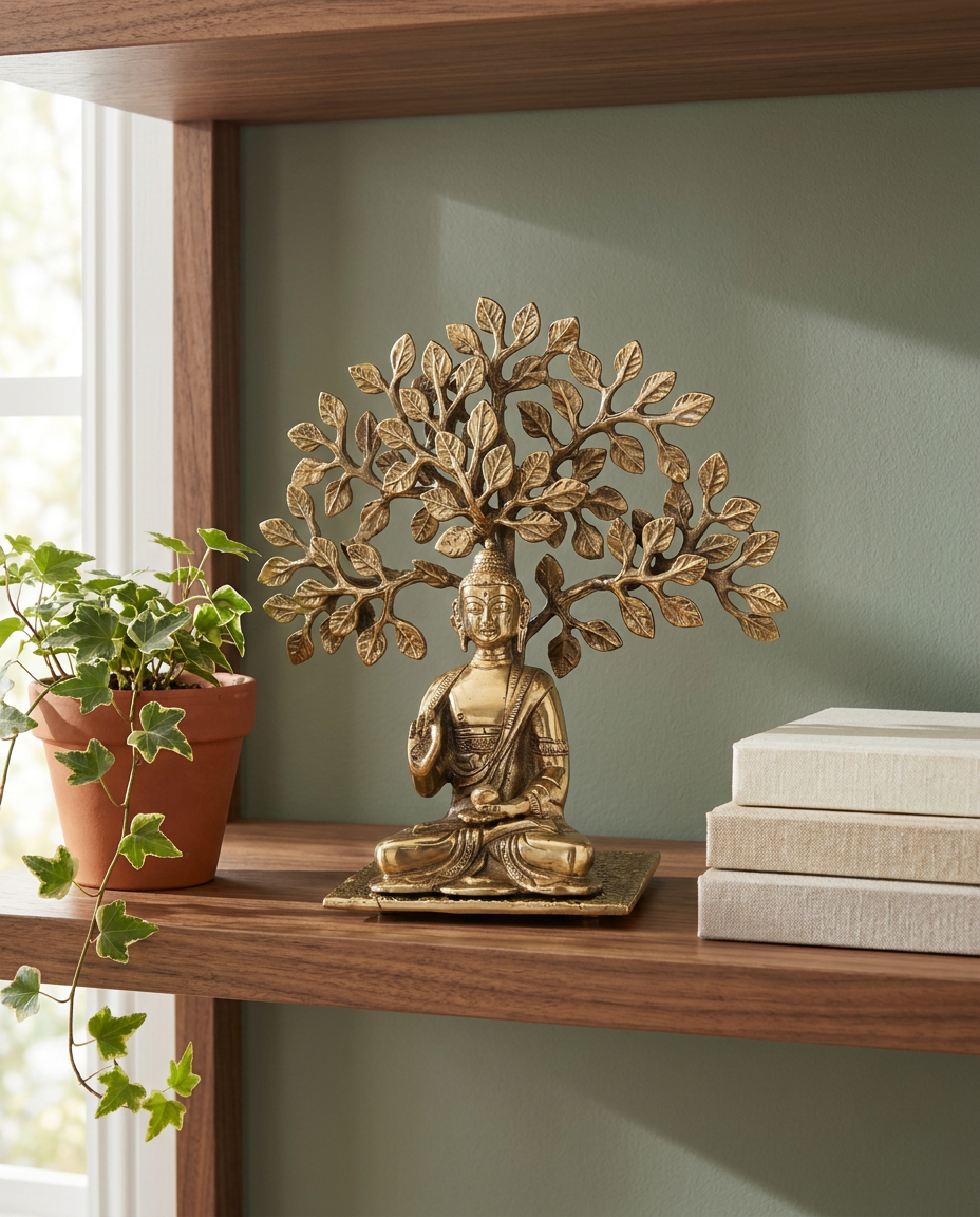 Buddha under Mahabodhi Tree brass Figurine