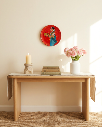 Cheriyal Wall Plate – The Diya Bearer in Blue