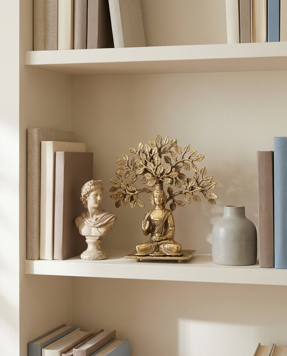 Buddha under Mahabodhi Tree brass Figurine