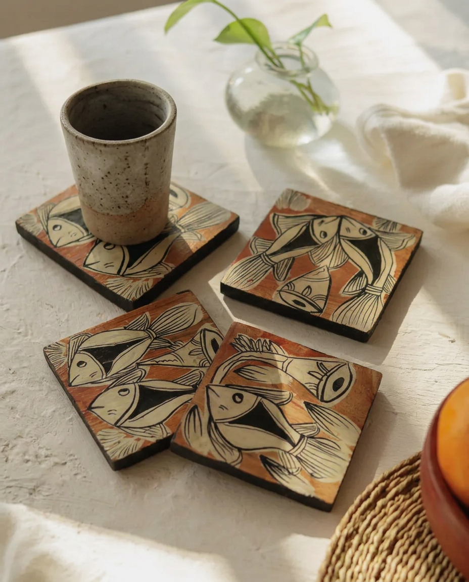 Hand-Painted Fish Coasters (Set of 4)