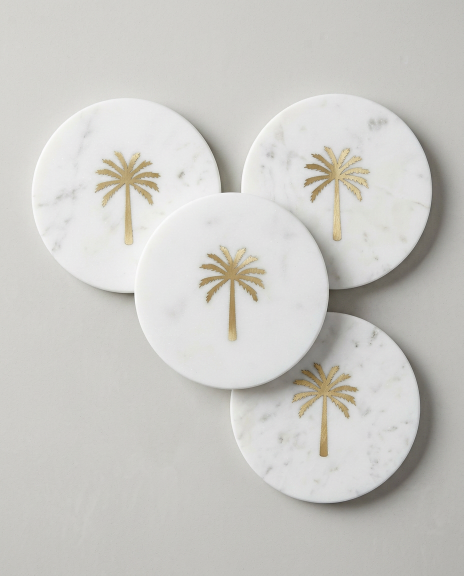 Palm Marble Coasters, Set of 4