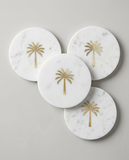 Palm Marble Coasters, Set of 4