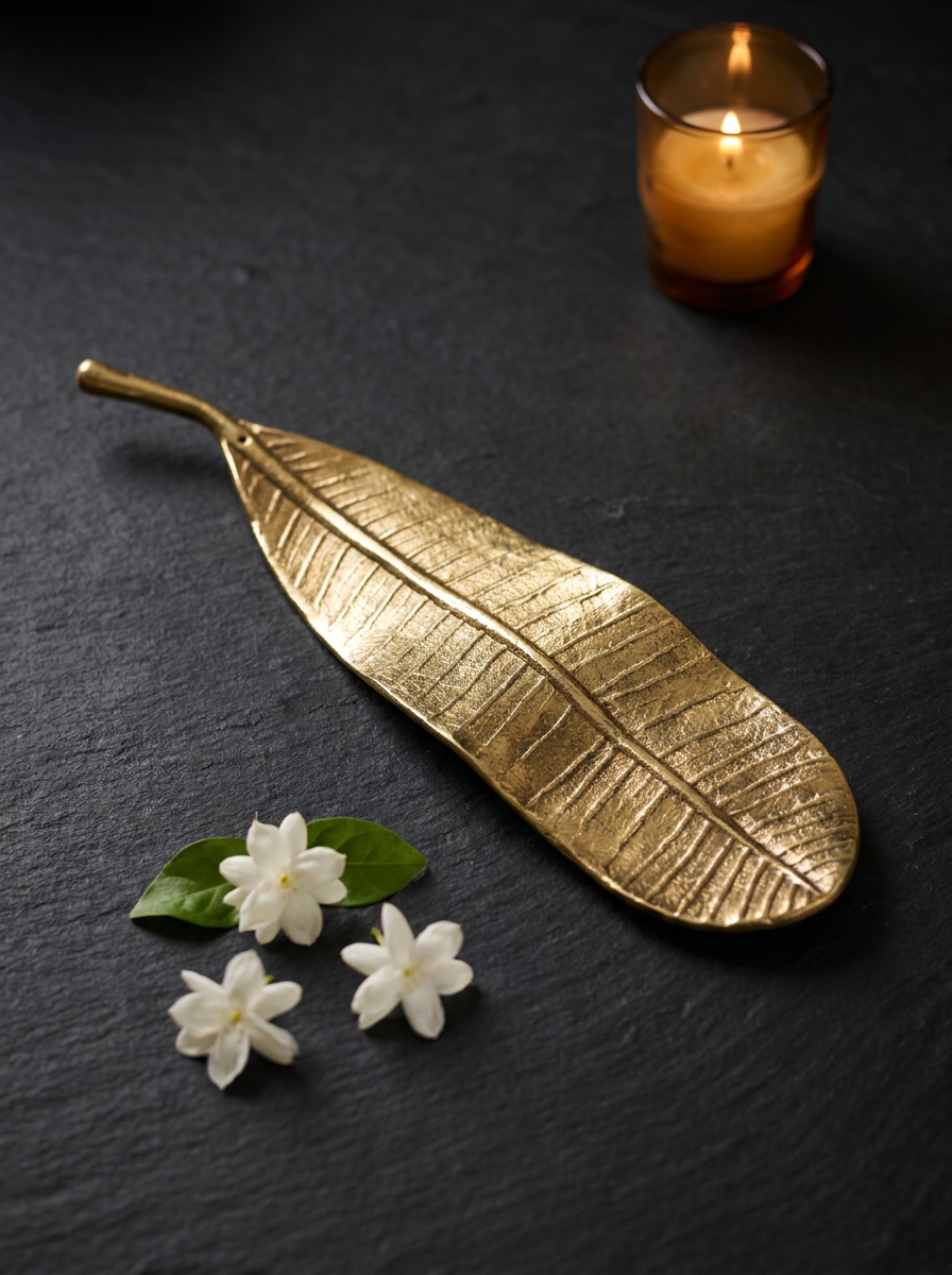 Champa Leaf Brass Incense Holder