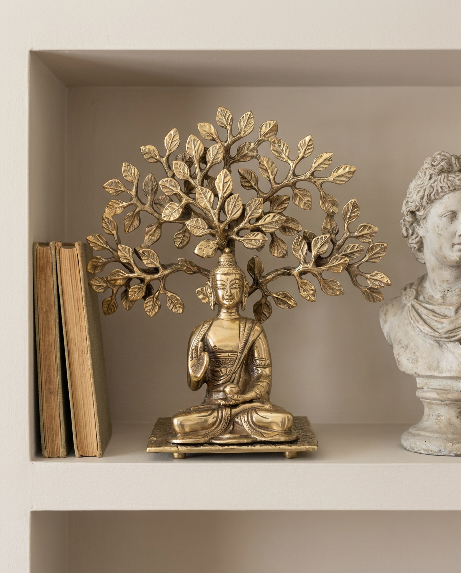 Buddha under Mahabodhi Tree brass Figurine