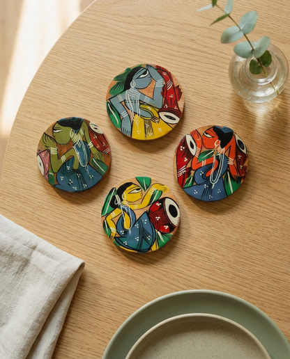 Handcrafted Bengal Pattachitra Coasters (Set of 4)