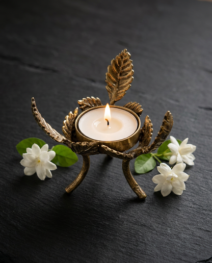 Rose Leaf Brass Tealight Holders, Set of 2