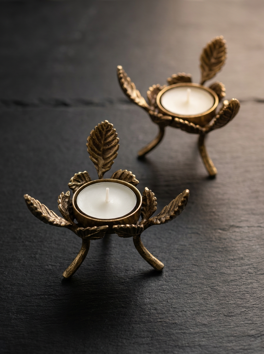 Rose Leaf Brass Tealight Holders, Set of 2