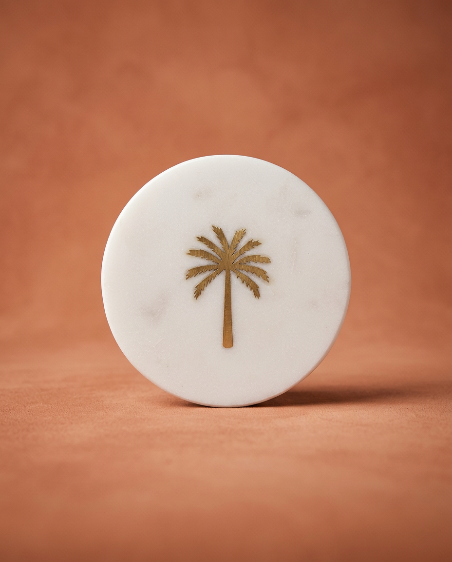 Palm Marble Coasters, Set of 4