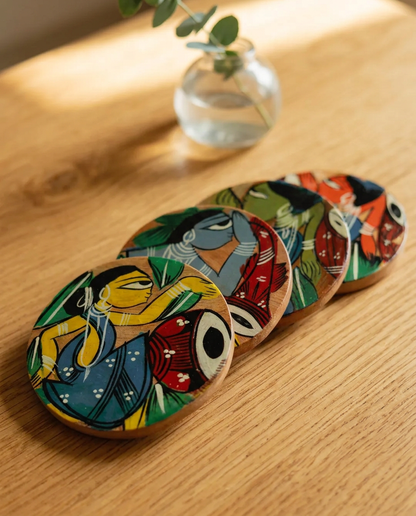 Handcrafted Bengal Pattachitra Coasters (Set of 4)
