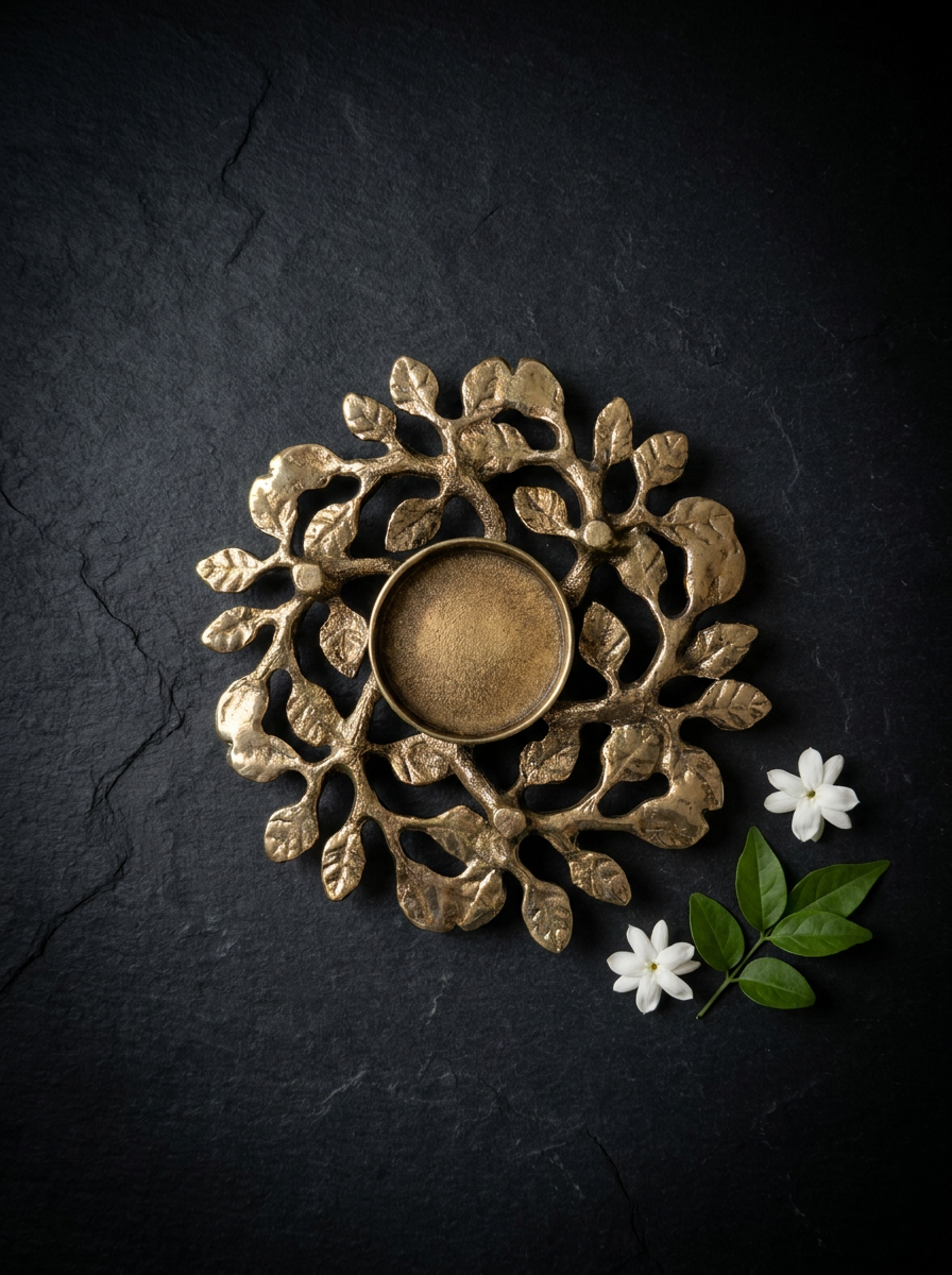 Leaf Wreath Brass Tealight Holder
