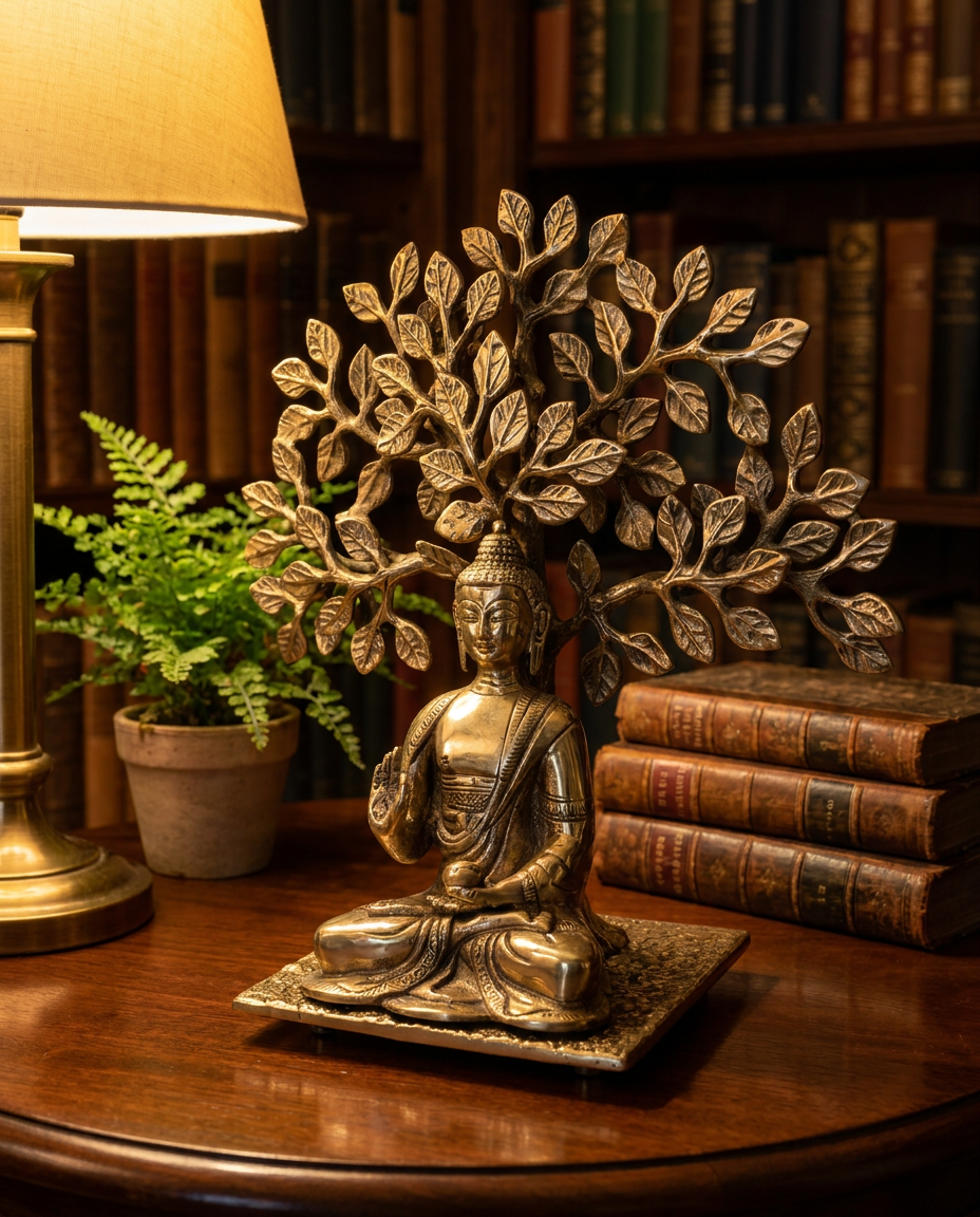 Buddha under Mahabodhi Tree brass Figurine