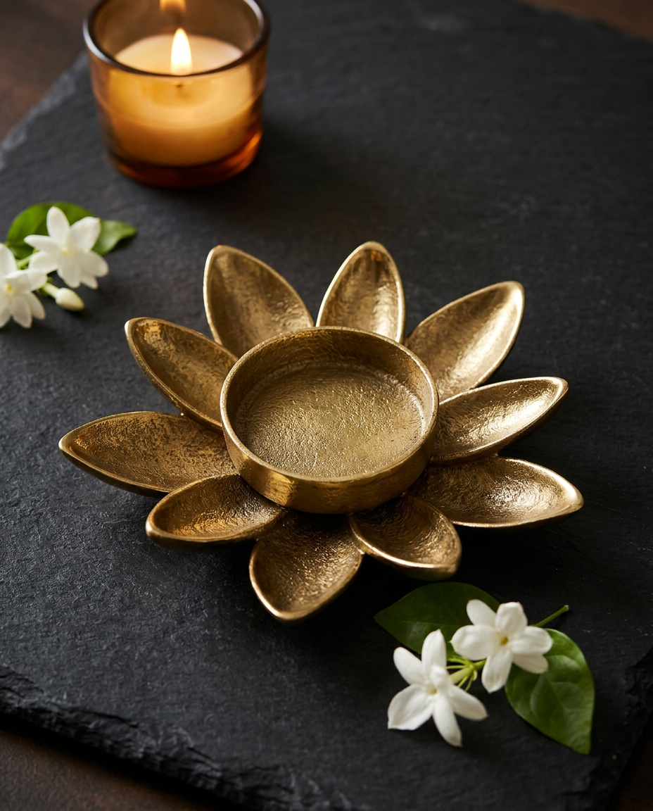Lotus Bloom Brass Tealight Holder