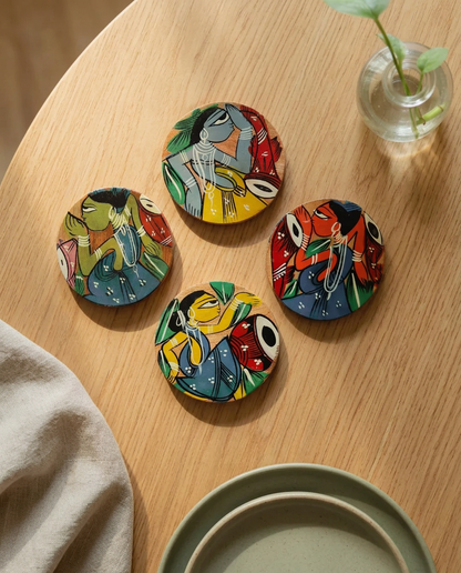 Handcrafted Bengal Pattachitra Coasters (Set of 4)