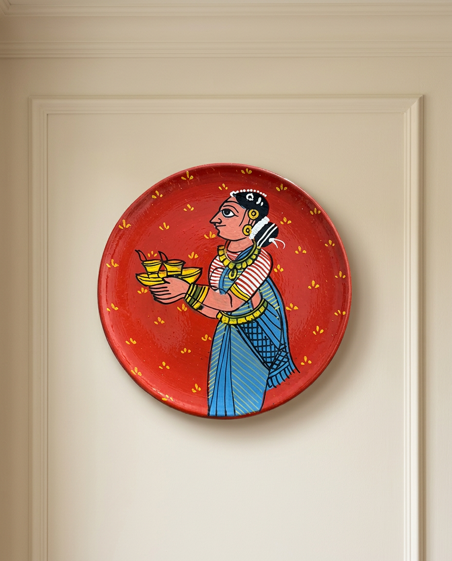 Cheriyal Wall Plate – The Diya Bearer in Blue