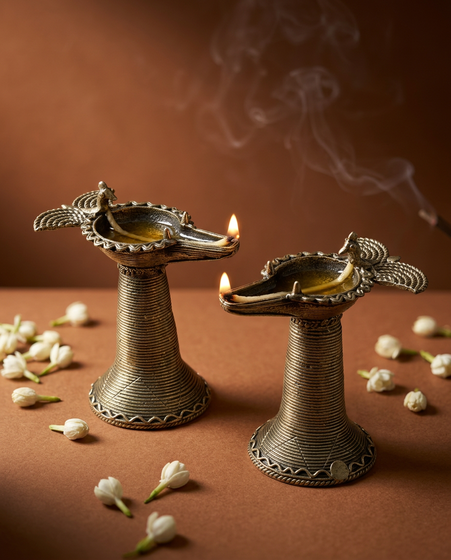 Dhokra Bird Pedestal Diya