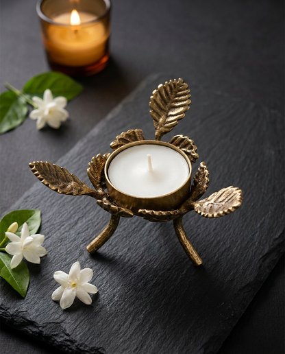 Rose Leaf Brass Tealight Holders, Set of 2