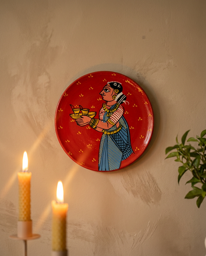 Cheriyal Wall Plate – The Diya Bearer in Blue