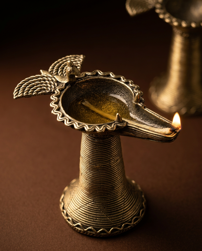 Dhokra Bird Pedestal Diya