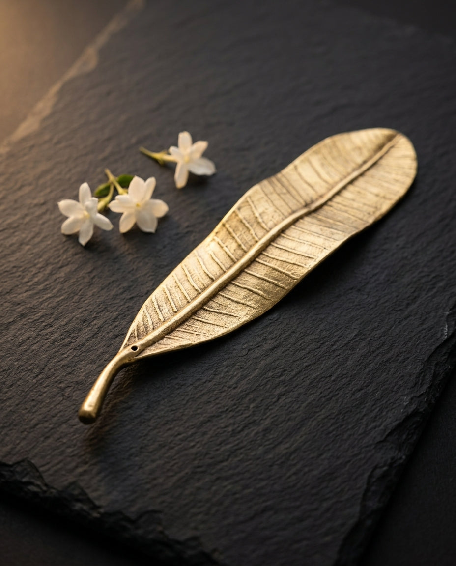 Champa Leaf Brass Incense Holder