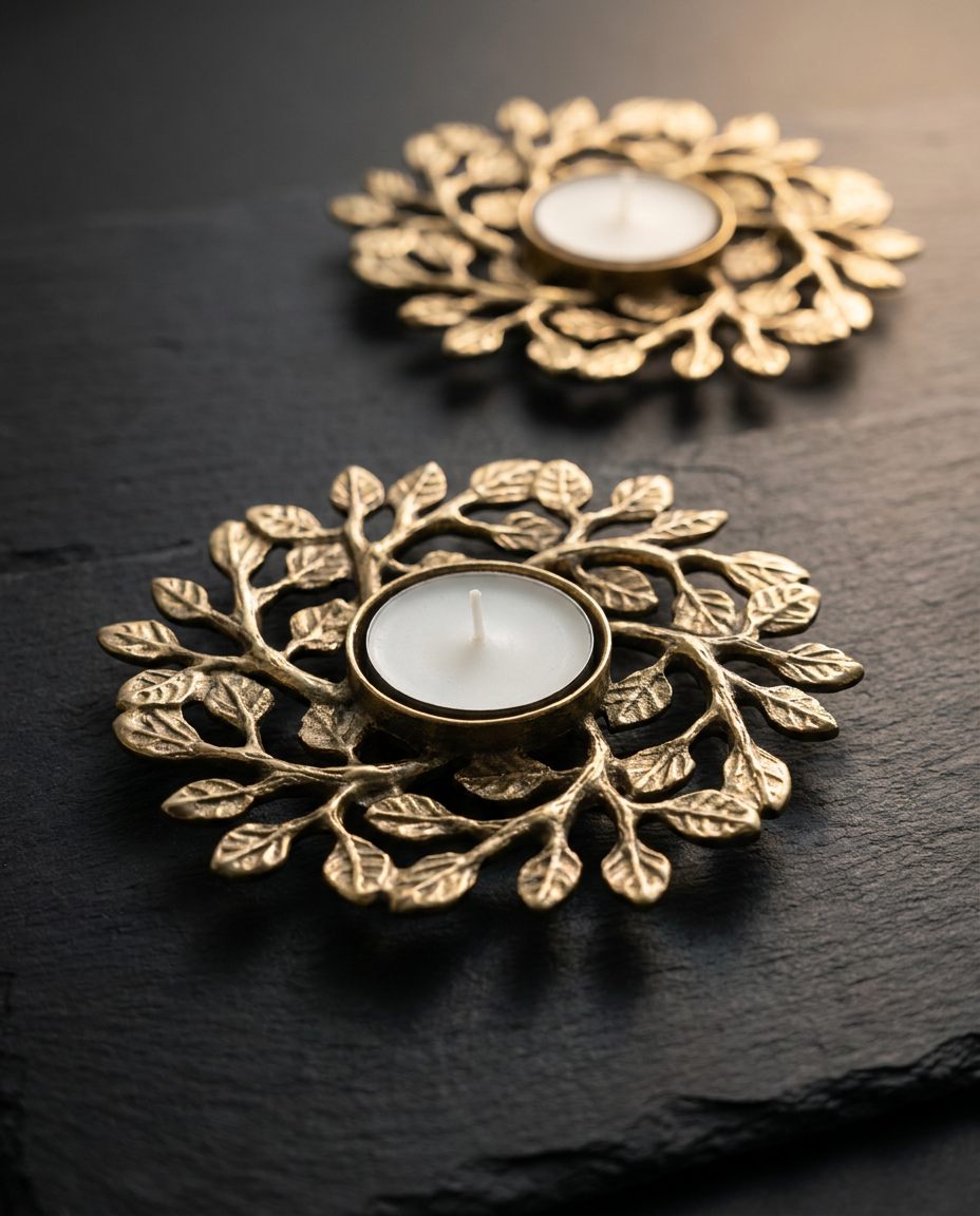 Leaf Wreath Brass Tealight Holder
