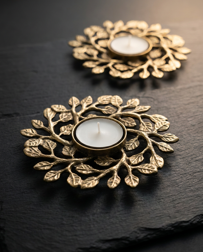 Leaf Wreath Brass Tealight Holder