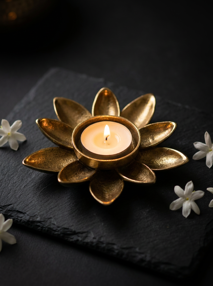 Lotus Bloom Brass Tealight Holder