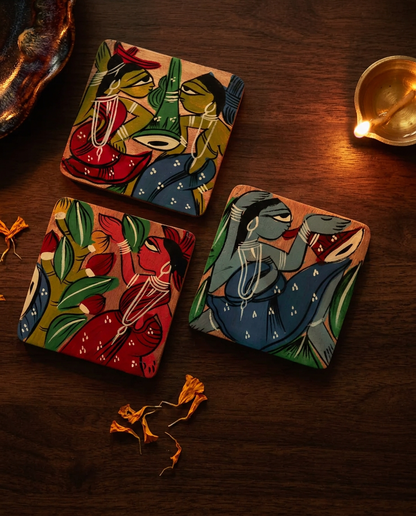 Handcrafted Bengal Pattachitra Coasters (Set of 3)