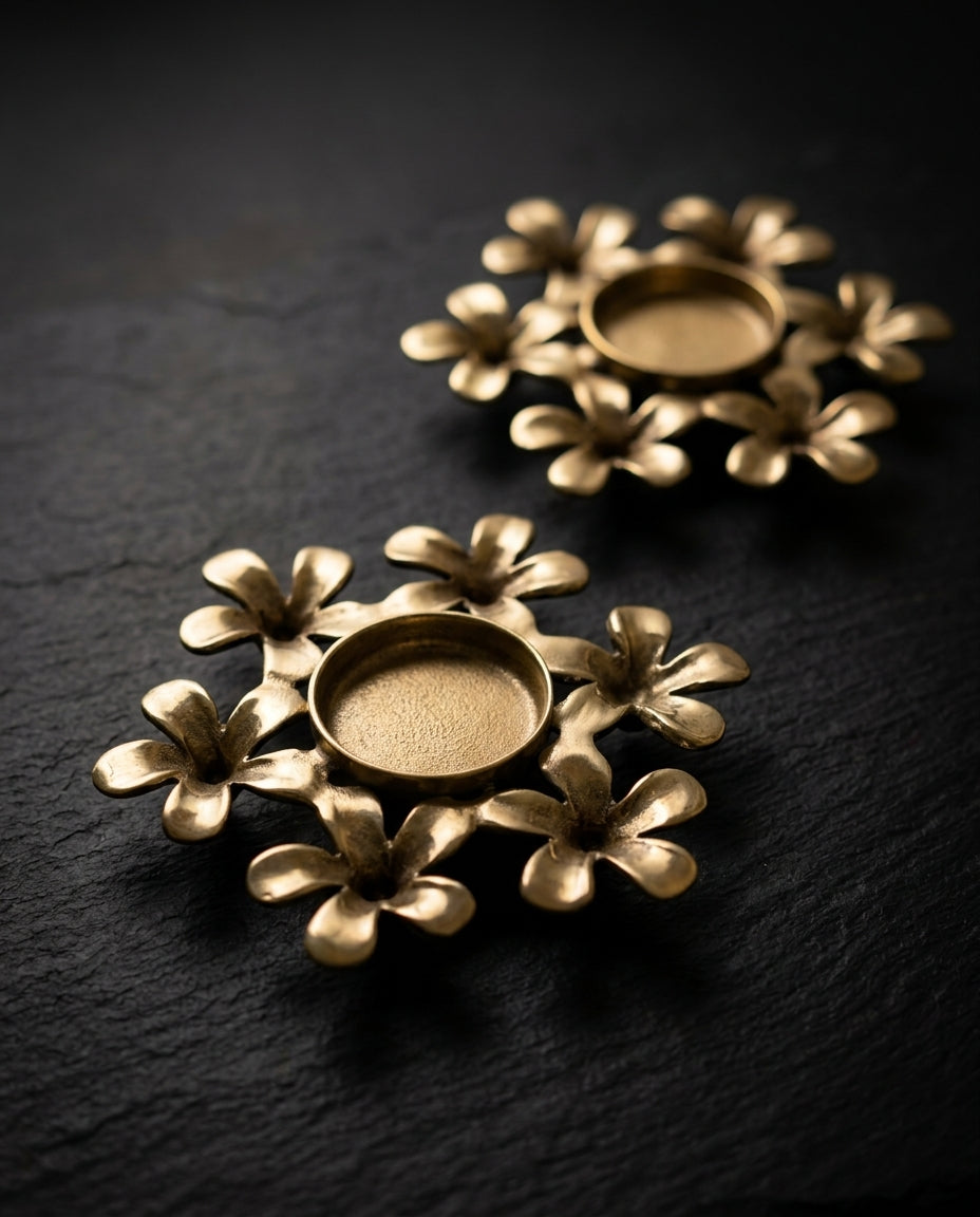 Champa Bloom Brass Tealight Holders