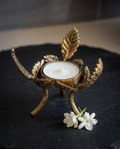 Rose Leaf Brass Tealight Holders, Set of 2