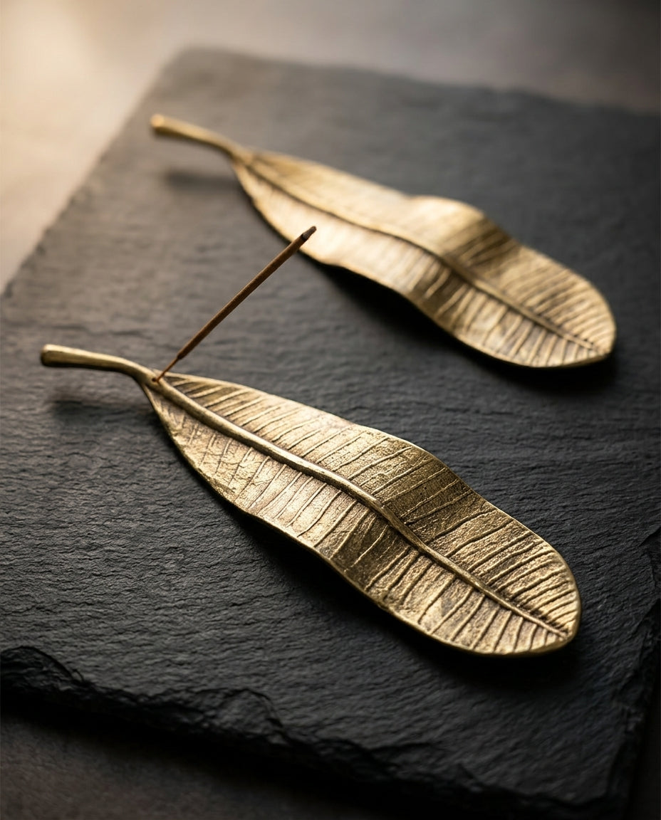Champa Leaf Brass Incense Holder
