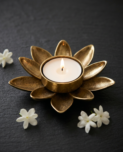 Lotus Bloom Brass Tealight Holder