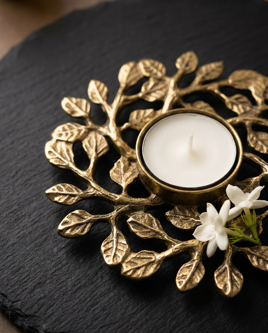 Leaf Wreath Brass Tealight Holder