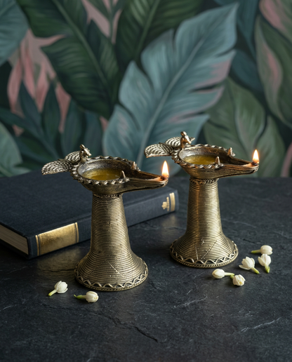 Dhokra Bird Pedestal Diya