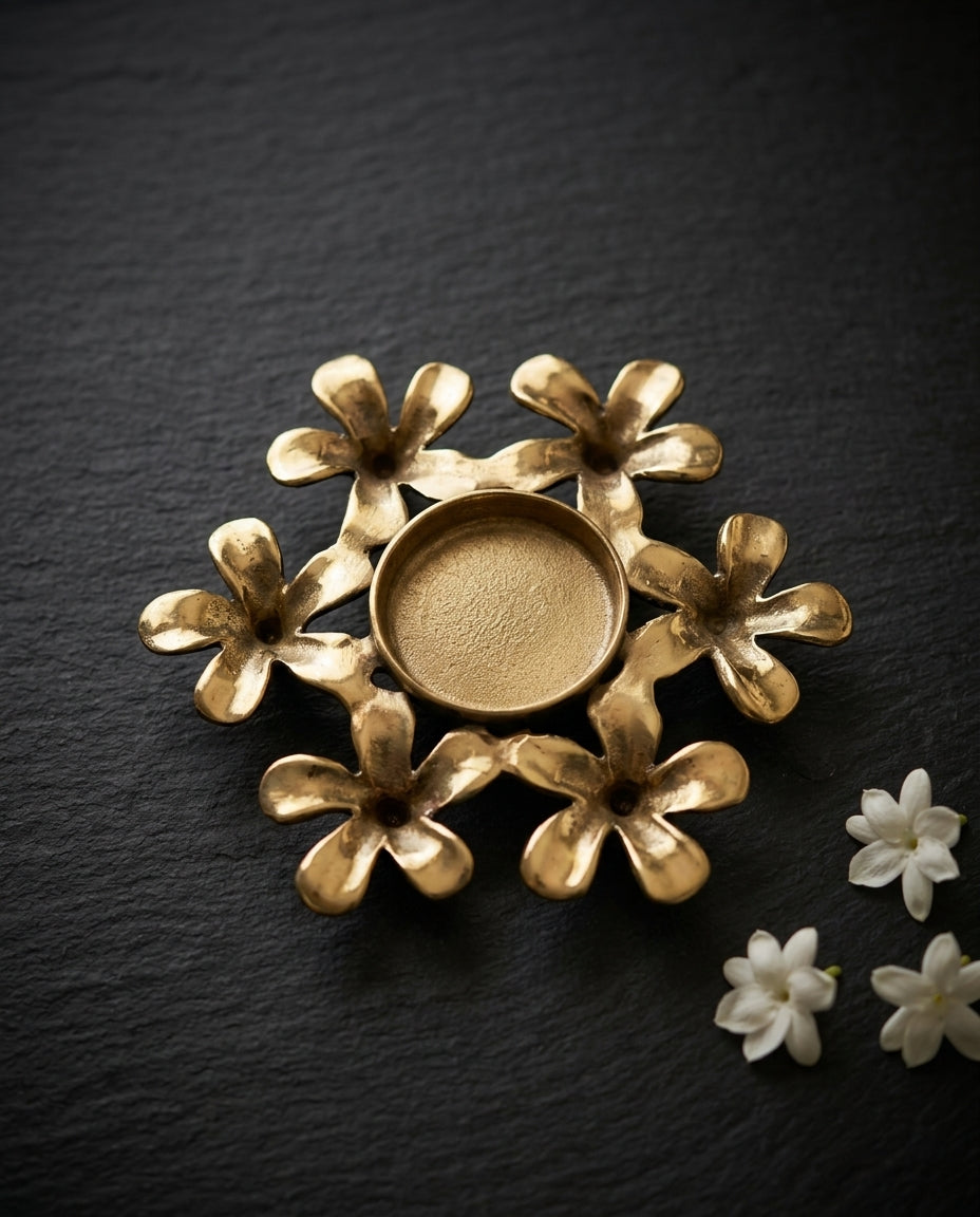 Champa Bloom Brass Tealight Holders