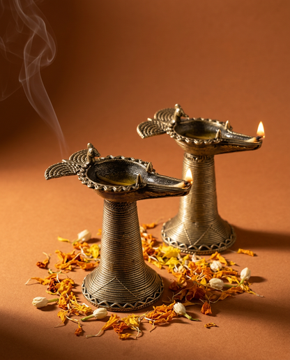 Dhokra Bird Pedestal Diya
