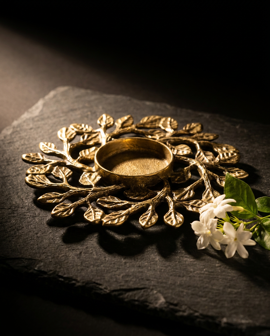 Leaf Wreath Brass Tealight Holder