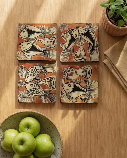 Hand-Painted Fish Coasters (Set of 4)
