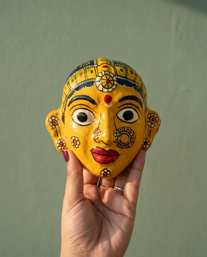 Cheriyal Mukhauta — Yellow Hand-Painted Wall Bust Pair (Medium)